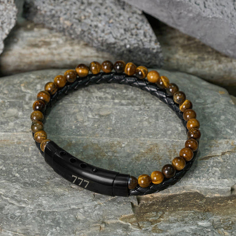 Buddha Stones Pulsera de cuero con doble vuelta con números de ángel y ojo de tigre - image 32