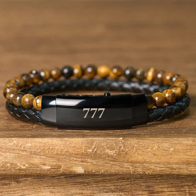 Buddha Stones Pulsera de cuero con doble vuelta con números de ángel y ojo de tigre - image 33