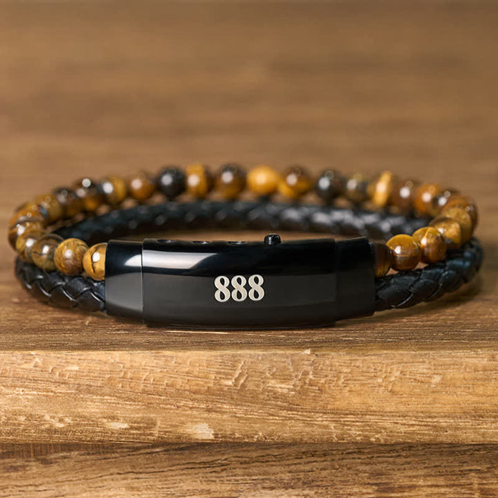 Buddha Stones Pulsera de cuero con doble vuelta con números de ángel y ojo de tigre - image 2