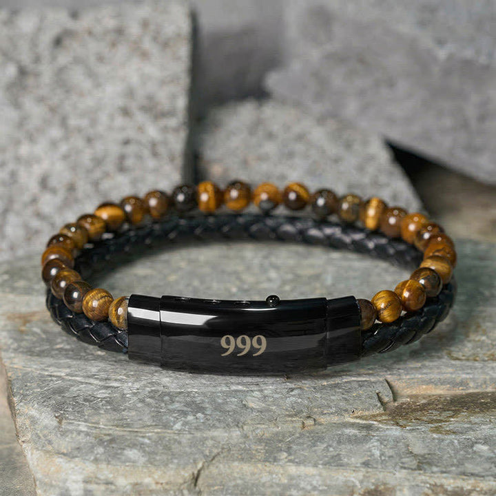 Buddha Stones Pulsera de cuero con doble vuelta con números de ángel y ojo de tigre - Ojo de tigre (circunferencia de la muñeca: 18-19 cm) - 999 - image 35