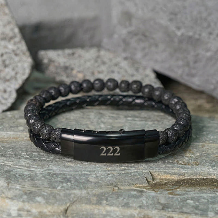 Buddha Stones Pulsera de cuero doble con números de ángel y diseño de roca volcánica. - image 16