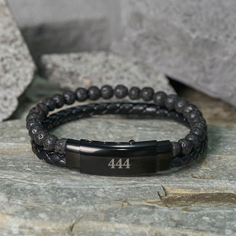 Buddha Stones Pulsera de cuero doble con números de ángel y diseño de roca volcánica. - image 24