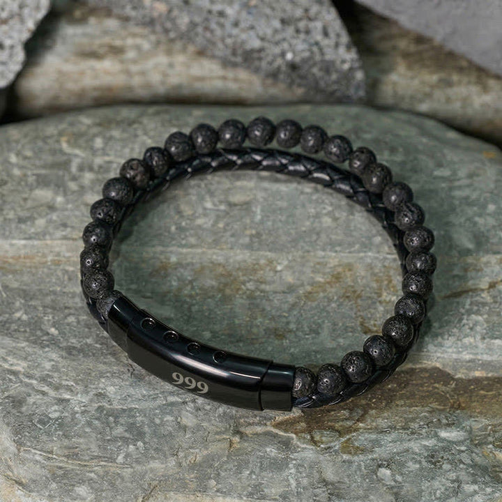 Buddha Stones Pulsera de cuero doble con números de ángel y diseño de roca volcánica. - image 41