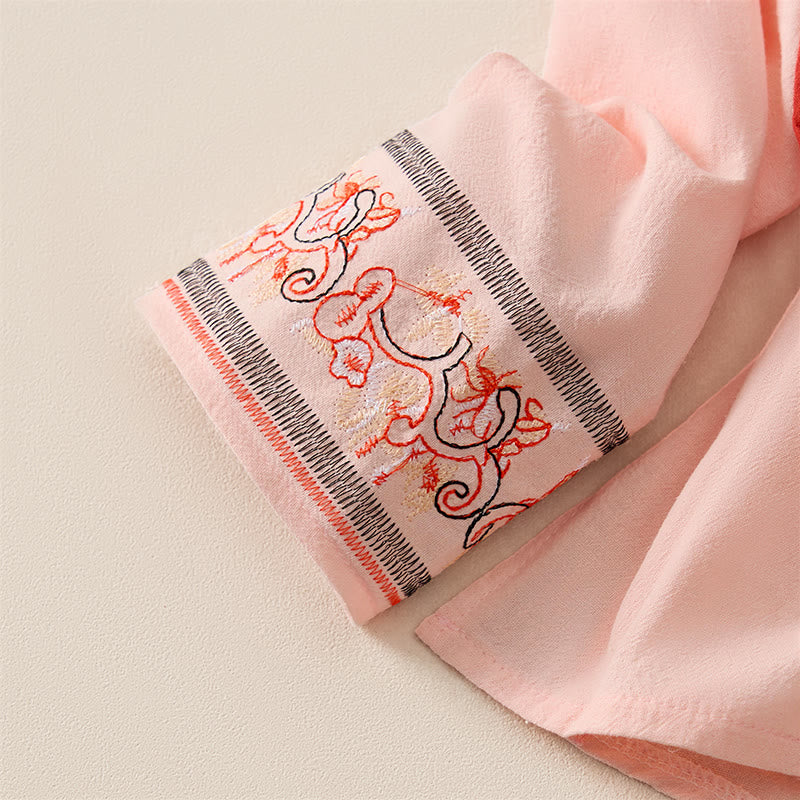 Camisa de mujer informal con cuello inclinado, tirantes y flores bordadas con Buddha Stones. - image 10
