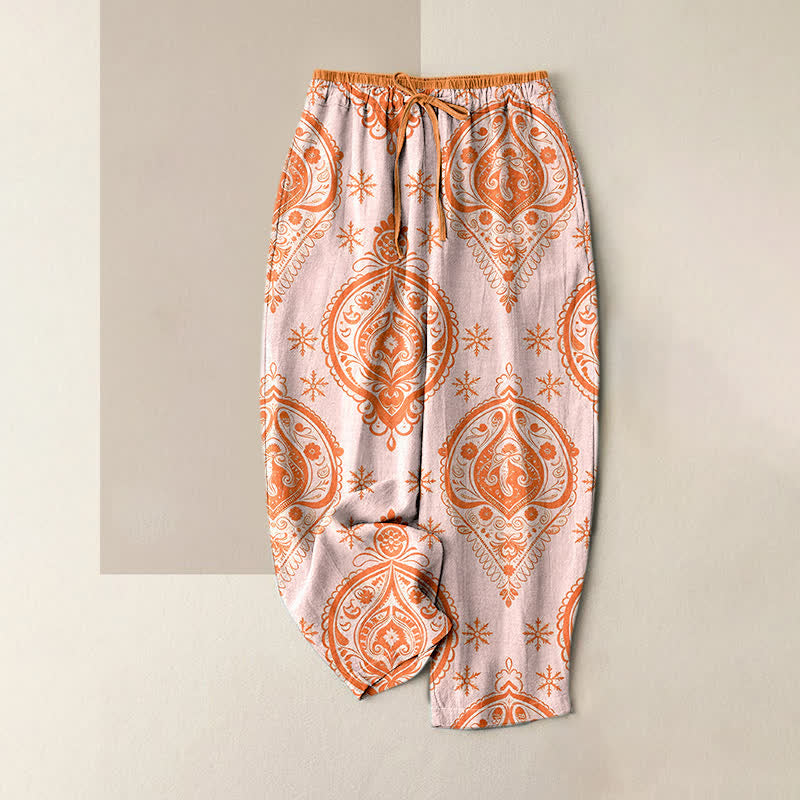 Buddha Stones Pantalones de mujer de algodón puro con estampado floral, cintura elástica y bolsillos. - Rosa Misty - US16，UK/AU20，EU48 (3XL) - image 3