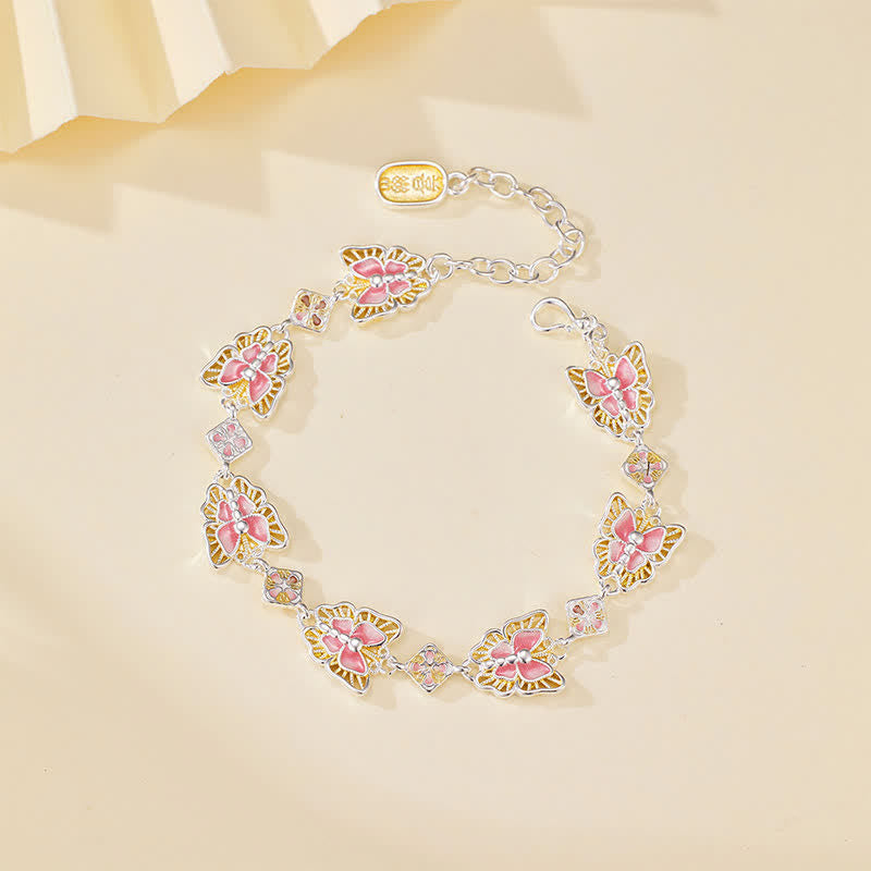 Buddha Stones Pulsera de cobre con mariposa esmaltada "Libertad" - Rosa (circunferencia de la muñeca: 15–20 cm) - image 0