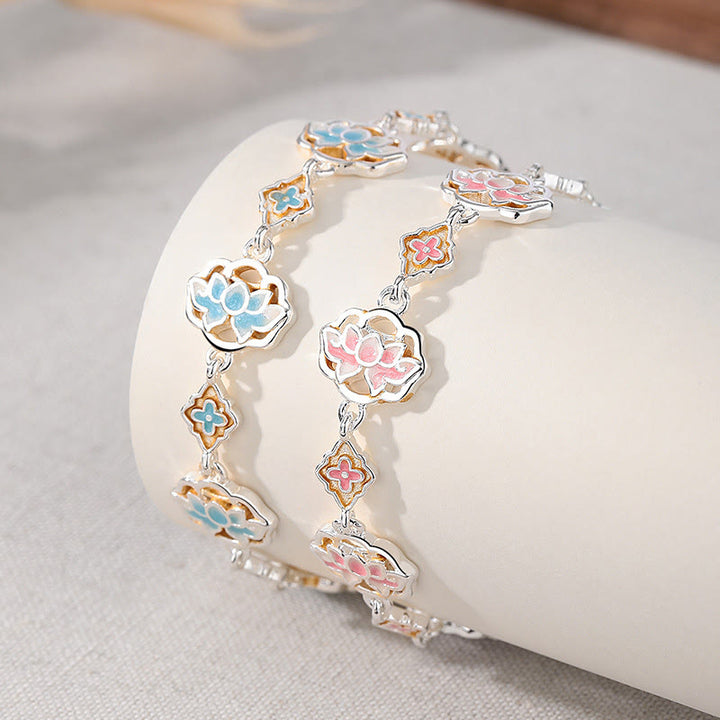 Buddha Stones Pulsera de cobre esmaltada con diseño floral de loto "Nuevo Comienzo" - image 4