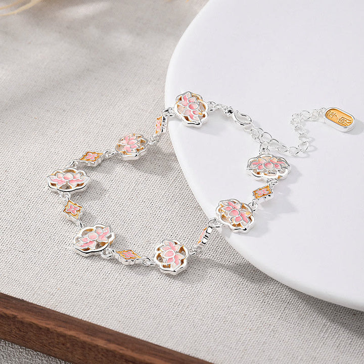 Buddha Stones Pulsera de cobre esmaltada con diseño floral de loto "Nuevo Comienzo" - Rosa (circunferencia de la muñeca: 17–22 cm) - image 0