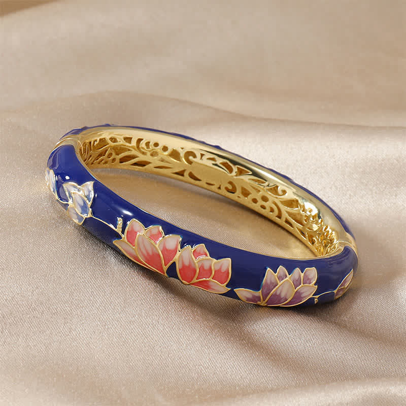 Buddha Stones Brazalete de iluminación con esmalte Cloisonné de loto de cobre - Azul - image 2