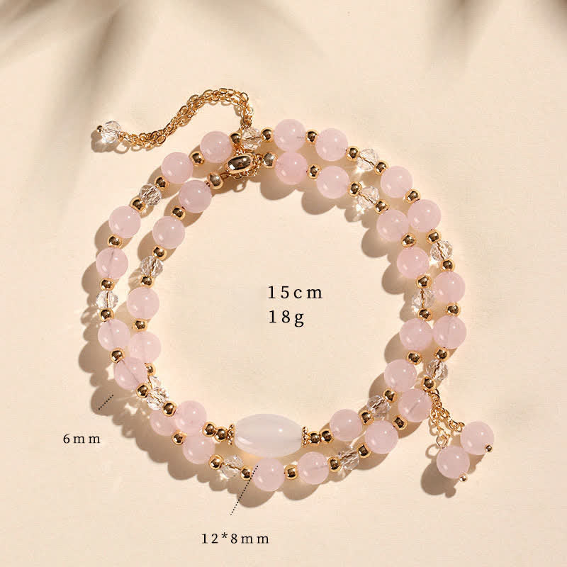 Buddha Stones Pulsera de cristal curativa de doble vuelta con cuarzo fresa natural - Cuarzo rosa (circunferencia de la muñeca: 14–15 cm) - image 12