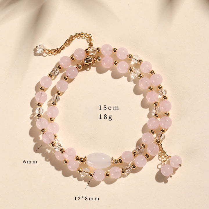 Buddha Stones Pulsera de cristal curativa de doble vuelta con cuarzo fresa natural - Cuarzo rosa (circunferencia de la muñeca: 14–15 cm) - image 12