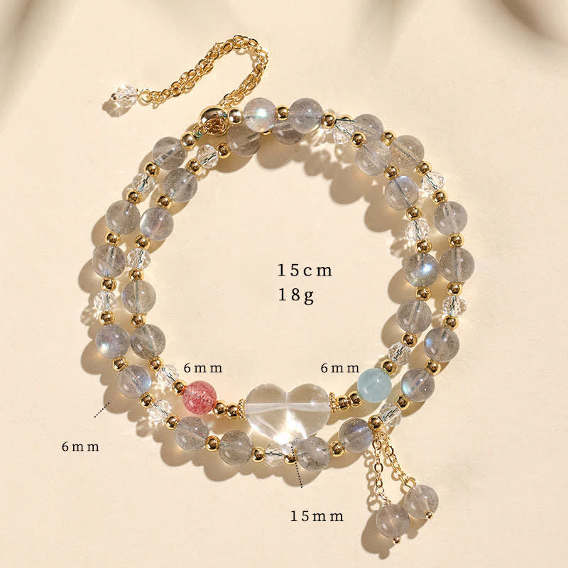 Buddha Stones Pulsera de cristal curativa de doble vuelta con cuarzo fresa natural - Piedra lunar (circunferencia de la muñeca: 14-15 cm) - image 6
