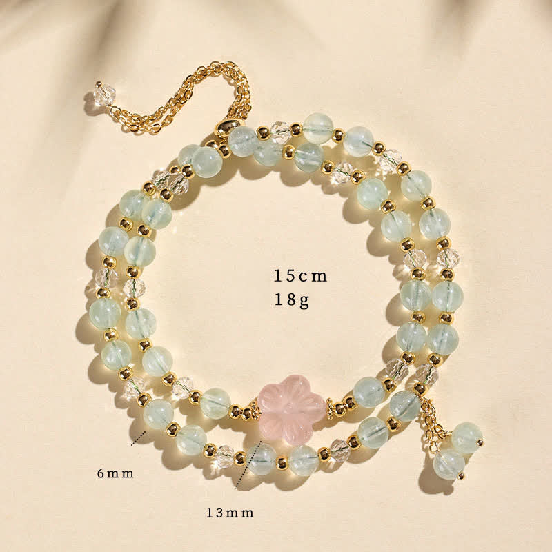 Buddha Stones Pulsera de cristal curativa de doble vuelta con cuarzo fresa natural - Ágata de uva verde (circunferencia de la muñeca: 14–15 cm) - image 10