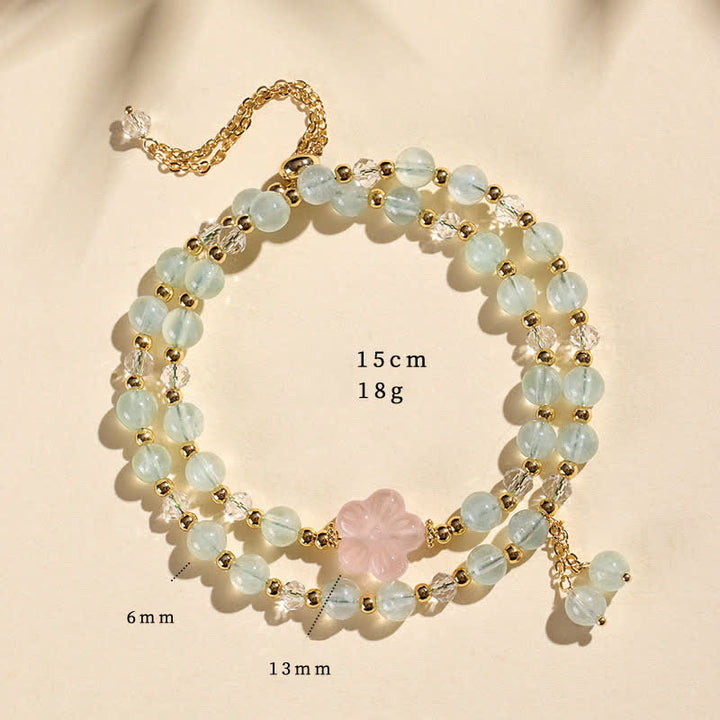 Buddha Stones Pulsera de cristal curativa de doble vuelta con cuarzo fresa natural - Ágata de uva verde (circunferencia de la muñeca: 14–15 cm) - image 10