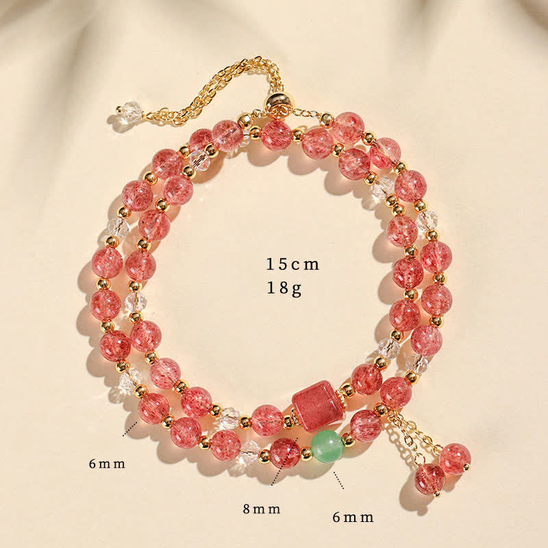 Buddha Stones Pulsera de cristal curativa de doble vuelta con cuarzo fresa natural - Cuarzo fresa (circunferencia de la muñeca: 14–15 cm) - image 1