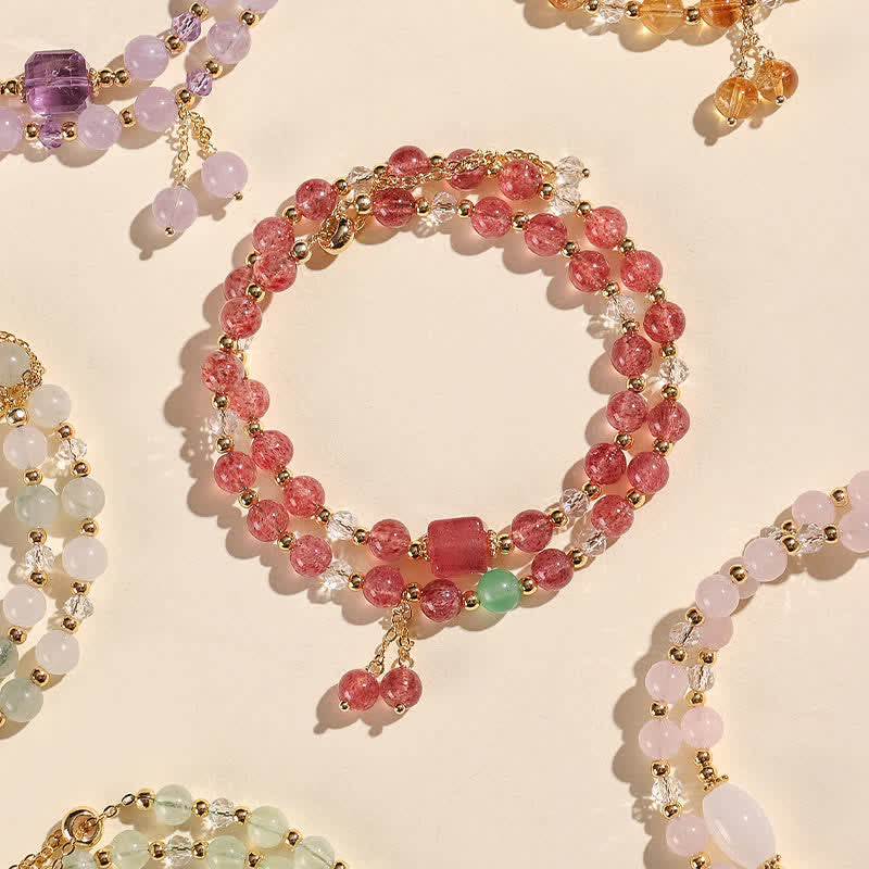 Buddha Stones Pulsera de cristal curativa de doble vuelta con cuarzo fresa natural - image 3
