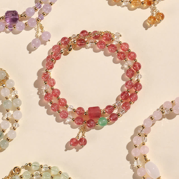 Buddha Stones Pulsera de cristal curativa de doble vuelta con cuarzo fresa natural - image 3