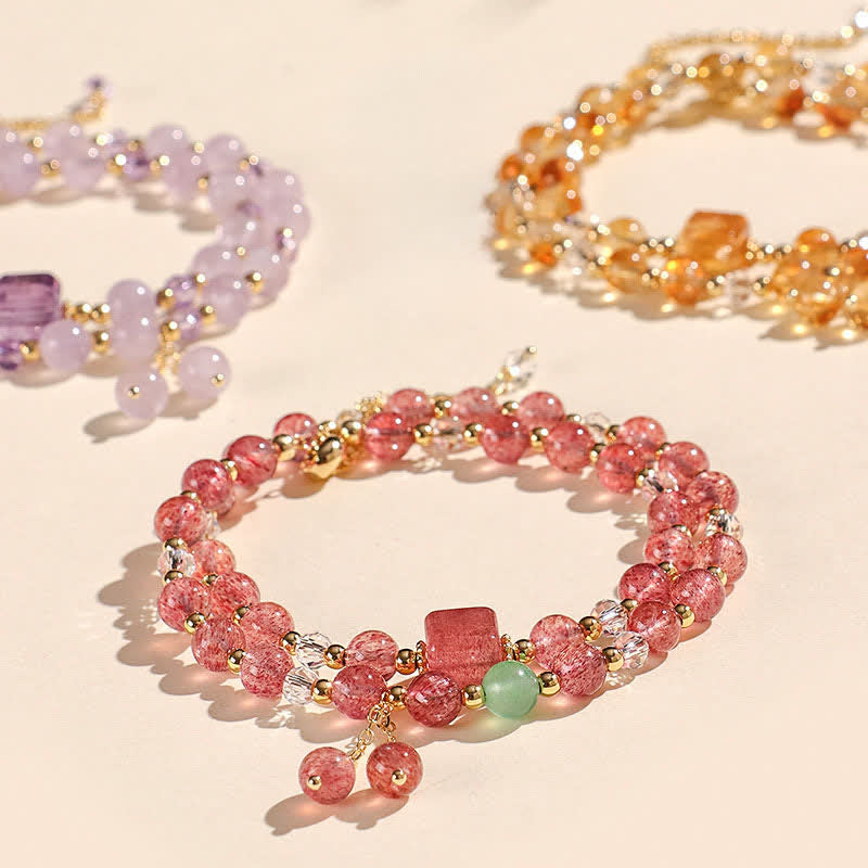 Buddha Stones Pulsera de cristal curativa de doble vuelta con cuarzo fresa natural - image 0