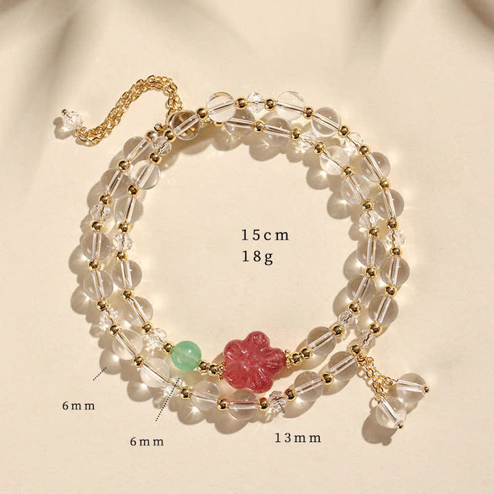 Buddha Stones Pulsera de cristal curativa de doble vuelta con cuarzo fresa natural - Cuarzo transparente (circunferencia de la muñeca: 14–15 cm) - image 14