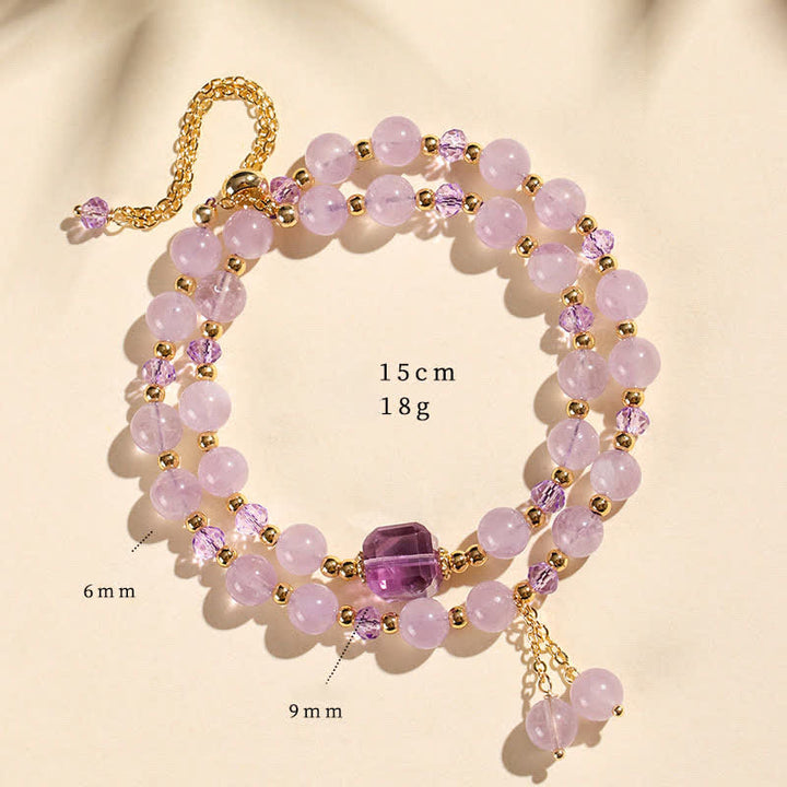 Buddha Stones Pulsera de cristal curativa de doble vuelta con cuarzo fresa natural - Amatista (circunferencia de la muñeca: 14–15 cm) - image 18