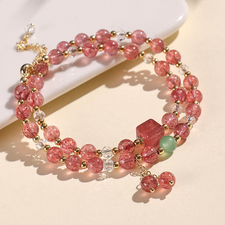 Buddha Stones Pulsera de cristal curativa de doble vuelta con cuarzo fresa natural - image 2