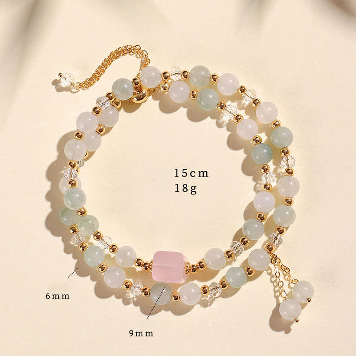 Buddha Stones Pulsera de cristal curativa de doble vuelta con cuarzo fresa natural - Jade de Tianshan (circunferencia de la muñeca: 14-15 cm) - image 16
