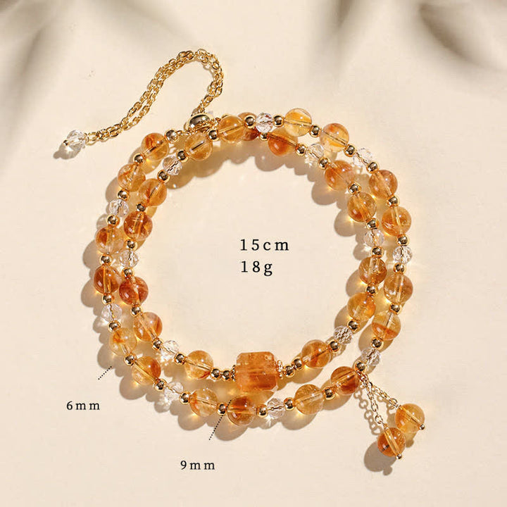 Buddha Stones Pulsera de cristal curativa de doble vuelta con cuarzo fresa natural - Citrino (circunferencia de la muñeca: 14–15 cm) - image 8