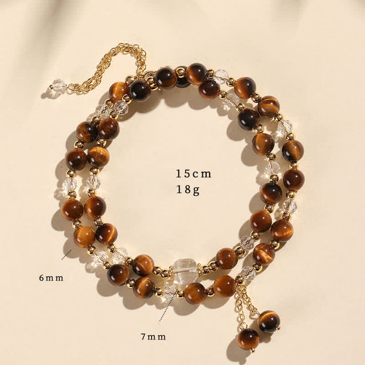 Buddha Stones Pulsera de cristal curativa de doble vuelta con cuarzo fresa natural - Ojo de tigre (circunferencia de la muñeca: 14-15 cm) - image 21