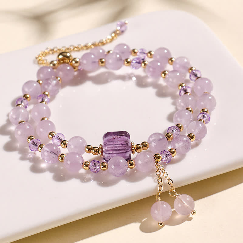 Buddha Stones Pulsera de cristal curativa de doble vuelta con cuarzo fresa natural - image 19
