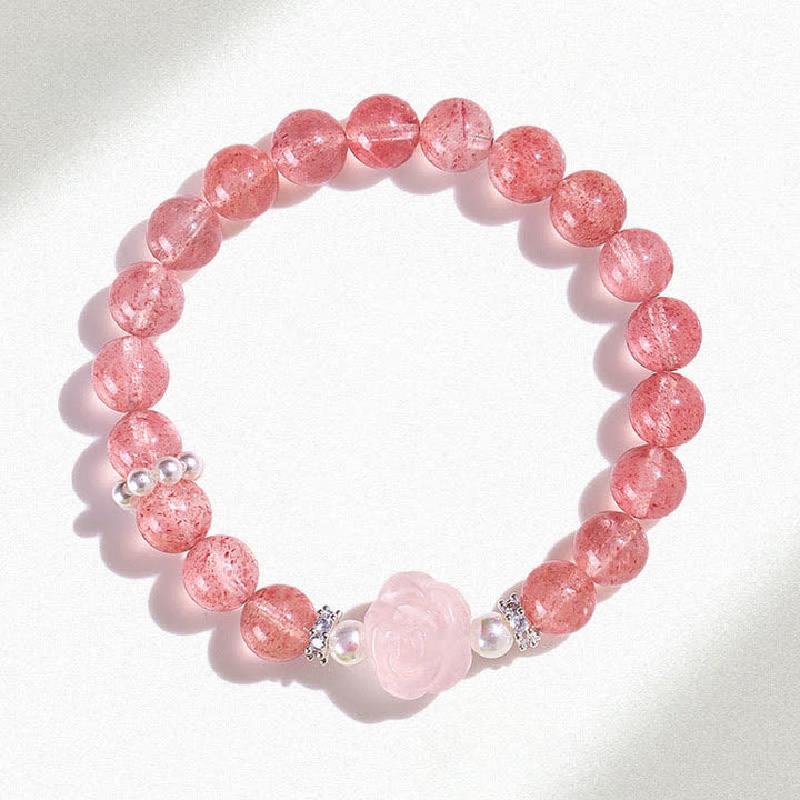Buddha Stones Pulsera de cuentas de cuarzo fresa rosa Amor - image 7
