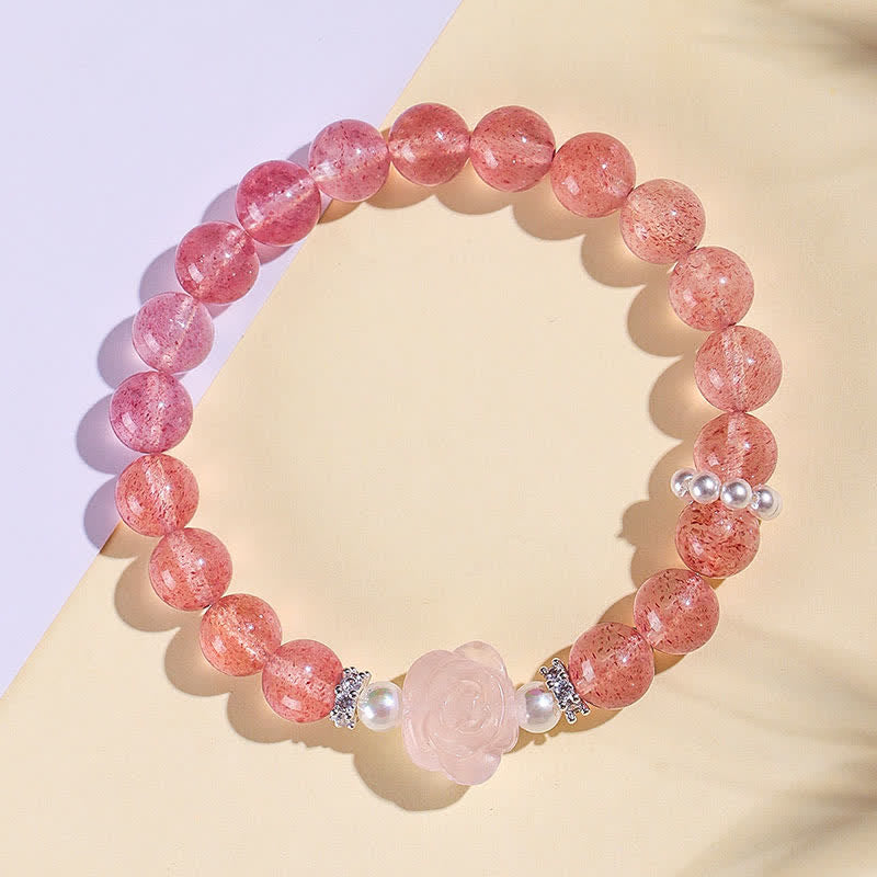 Buddha Stones Pulsera de cuentas de cuarzo fresa rosa Amor - image 1