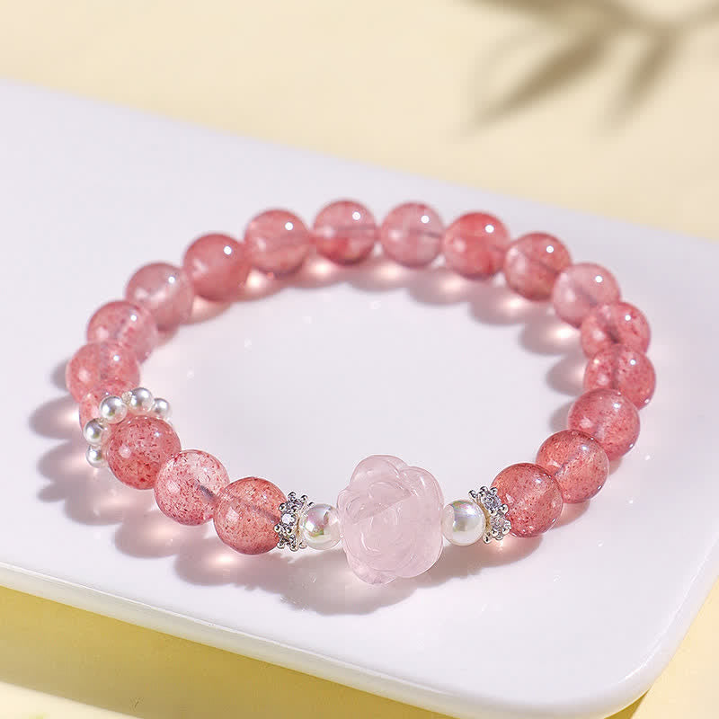 Buddha Stones Pulsera de cuentas de cuarzo fresa rosa Amor - image 2