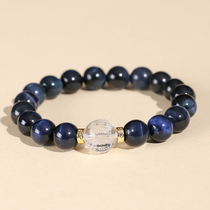 Buddha Stones Pulsera positiva de cuarzo fresa y ojo de tigre azul - image 7