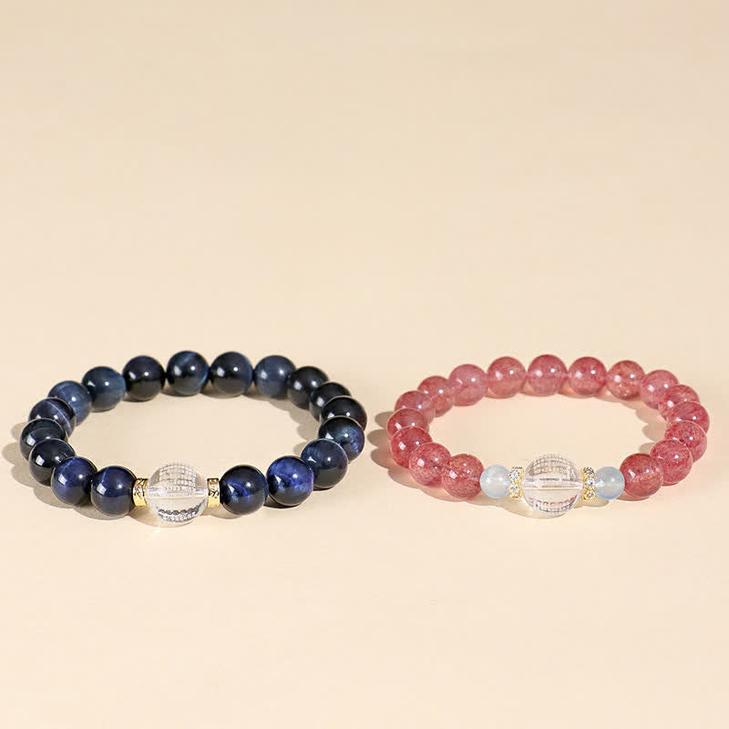 Buddha Stones Pulsera positiva de cuarzo fresa y ojo de tigre azul - image 11