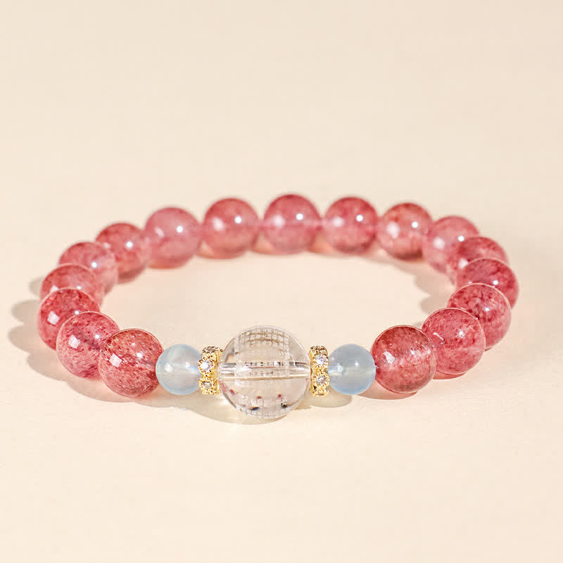 Buddha Stones Pulsera positiva de cuarzo fresa y ojo de tigre azul - image 1