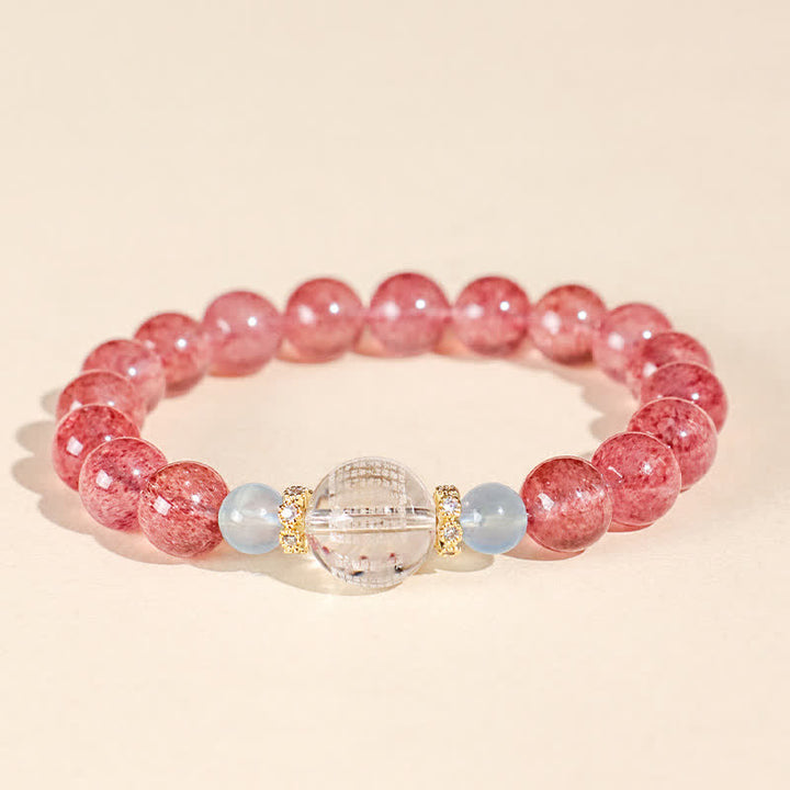 Buddha Stones Pulsera positiva de cuarzo fresa y ojo de tigre azul - image 1