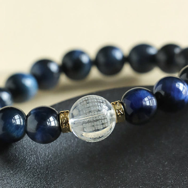 Buddha Stones Pulsera positiva de cuarzo fresa y ojo de tigre azul - image 8