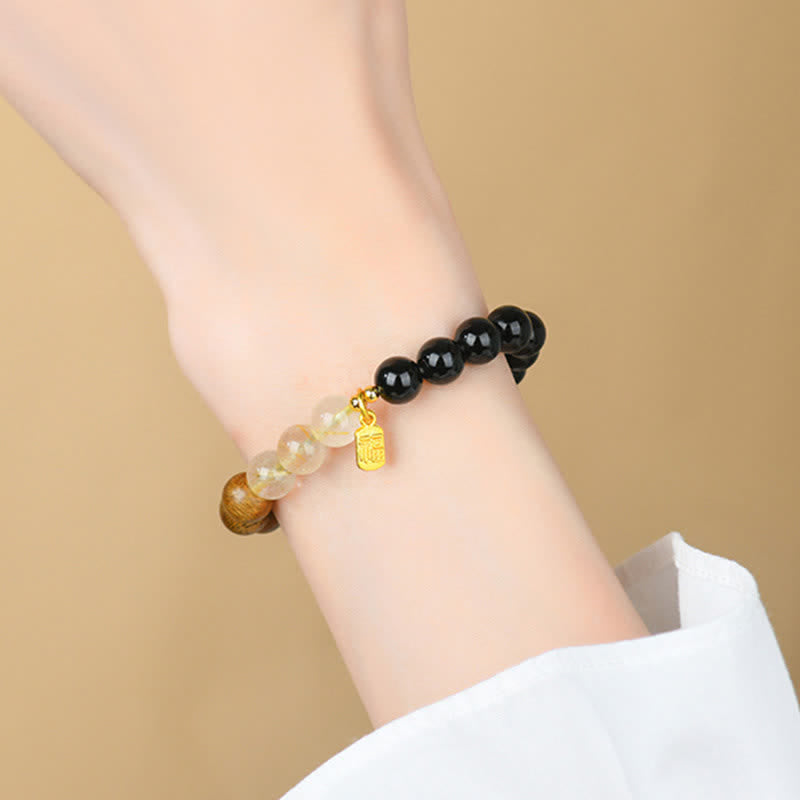 Buddha Stones Pulsera de la suerte con cuarzo fresa y citrino, cinco elementos y carácter Fu. - image 21