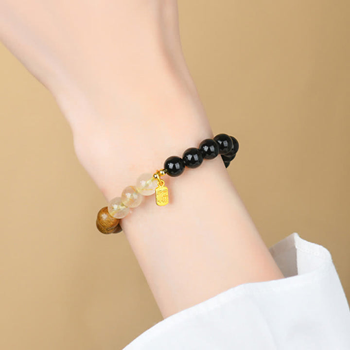 Buddha Stones Pulsera de la suerte con cuarzo fresa y citrino, cinco elementos y carácter Fu. - image 21