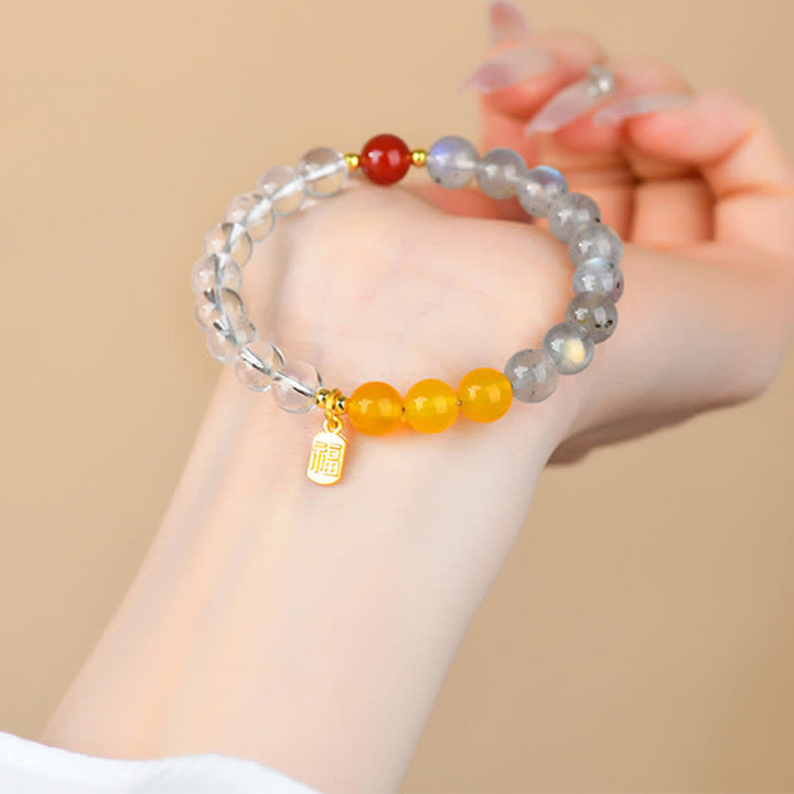 Buddha Stones Pulsera de la suerte con cuarzo fresa y citrino, cinco elementos y carácter Fu. - image 11
