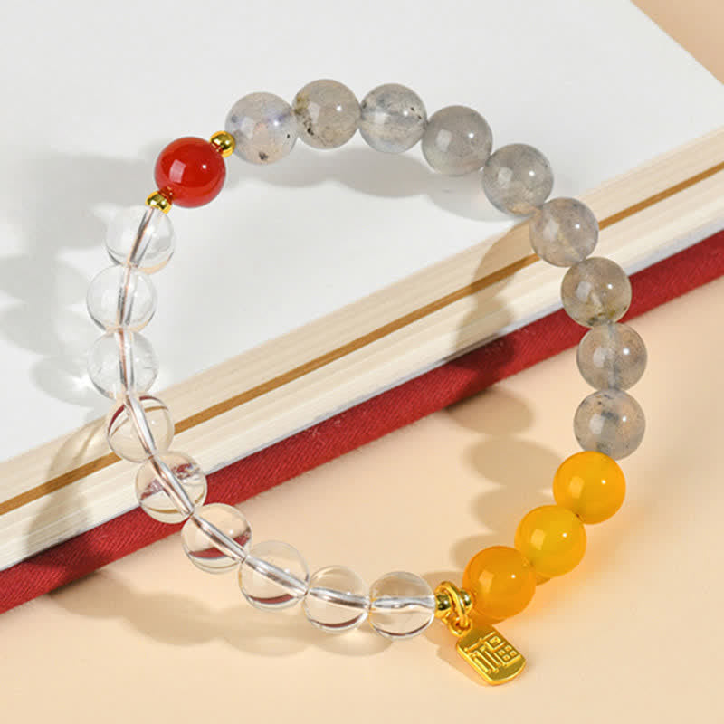 Buddha Stones Pulsera de la suerte con cuarzo fresa y citrino, cinco elementos y carácter Fu. - image 10