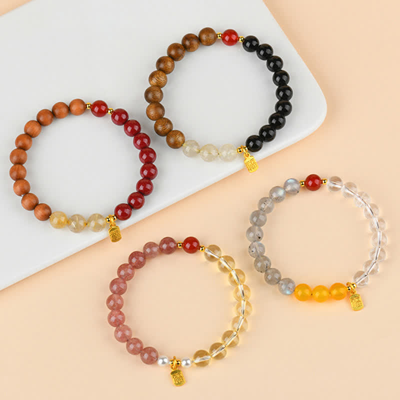 Buddha Stones Pulsera de la suerte con cuarzo fresa y citrino, cinco elementos y carácter Fu. - image 24