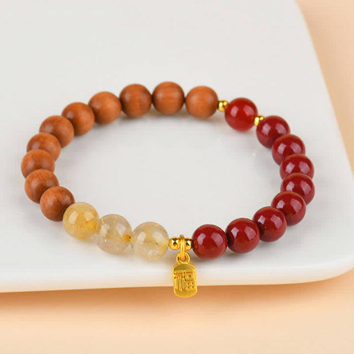 Buddha Stones Pulsera de la suerte con cuarzo fresa y citrino, cinco elementos y carácter Fu. - image 15