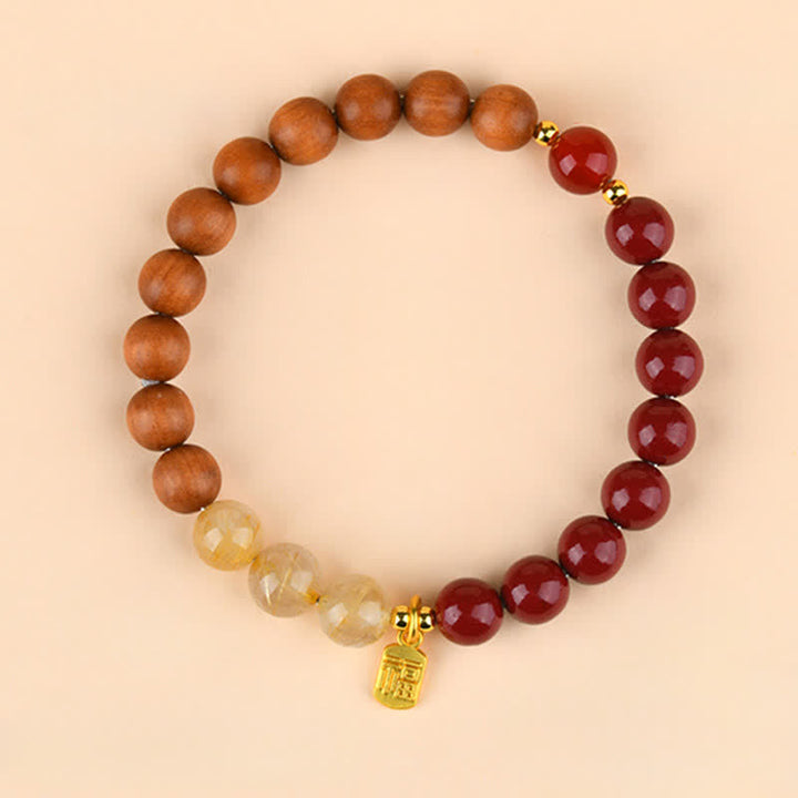 Buddha Stones Pulsera de la suerte con cuarzo fresa y citrino, cinco elementos y carácter Fu. - Madera Fuego Tierra (Circunferencia de la muñeca: 15–16 cm) - image 14
