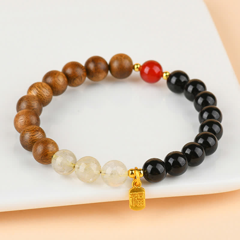 Buddha Stones Pulsera de la suerte con cuarzo fresa y citrino, cinco elementos y carácter Fu. - image 20
