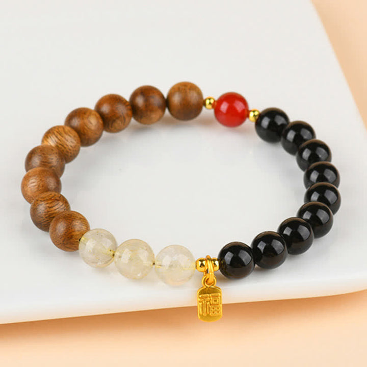 Buddha Stones Pulsera de la suerte con cuarzo fresa y citrino, cinco elementos y carácter Fu. - image 20