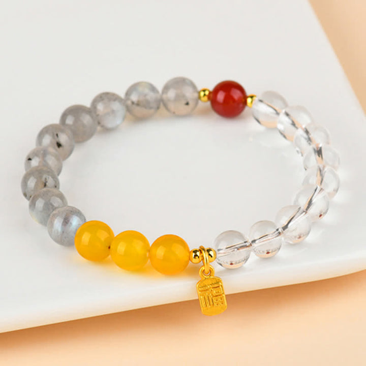 Buddha Stones Pulsera de la suerte con cuarzo fresa y citrino, cinco elementos y carácter Fu. - image 9