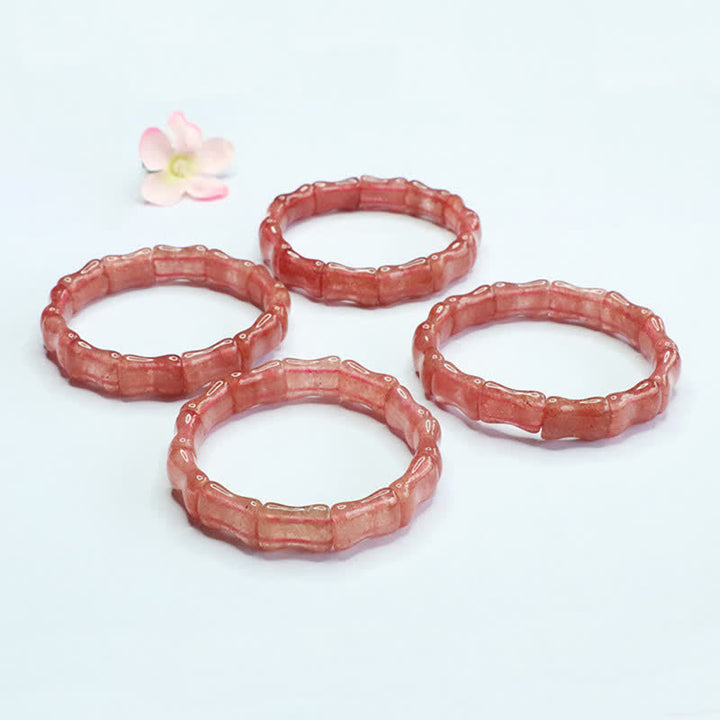 Buddha Stones Pulsera positiva de bambú con cuarzo fresa - image 3