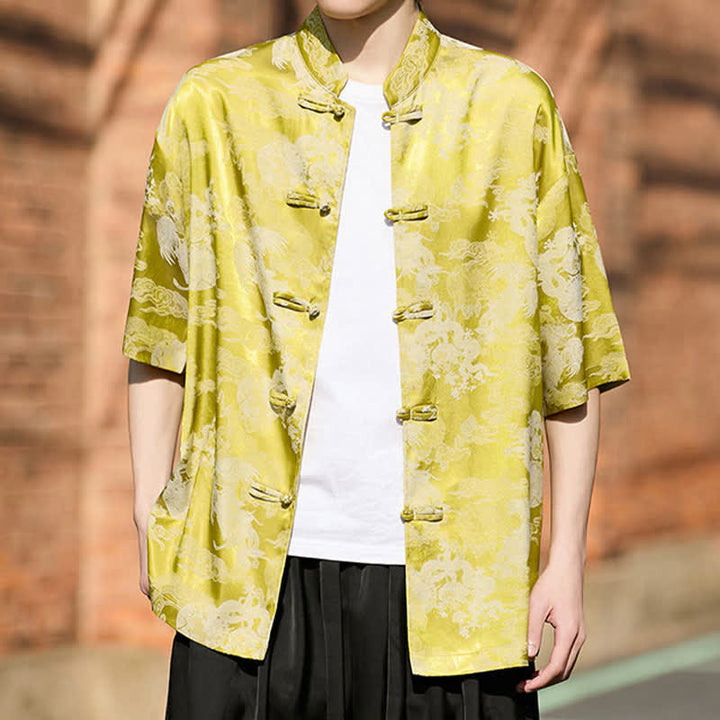 Buddha Stones Camisas de manga corta para hombre estilo Summer Tang con botones de rana y estampados de animales. - image 12