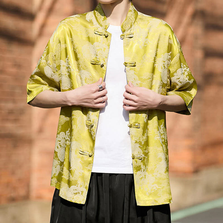 Buddha Stones Camisas de manga corta para hombre estilo Summer Tang con botones de rana y estampados de animales. - image 13